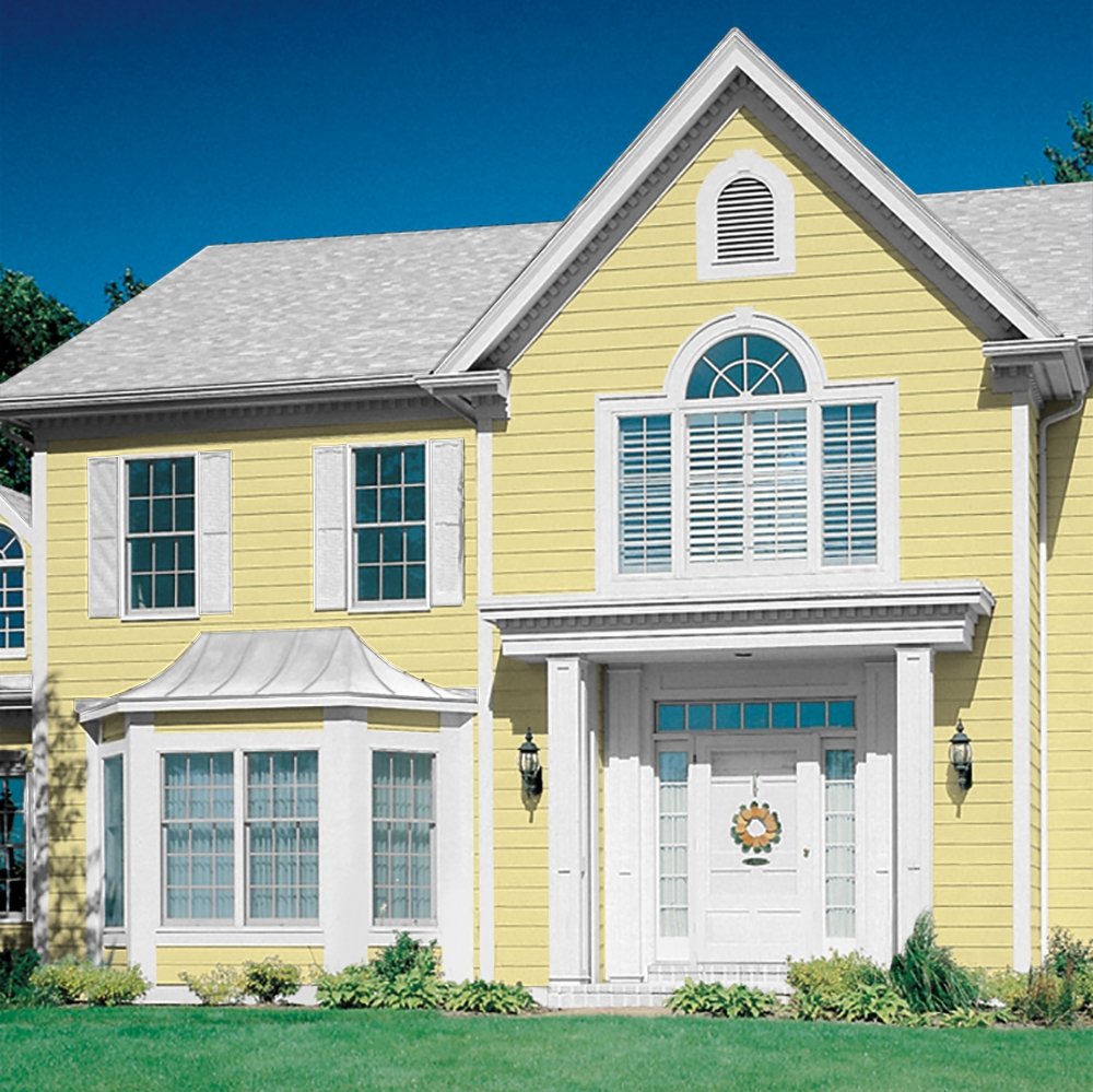 Glidden Exterior Paint + Primer in Subtle Sunshine Yellow - One Coat Satin Finish, 5 Gallon Bucket - Perfect for House Exteriors, Fences & Outdoor Projects