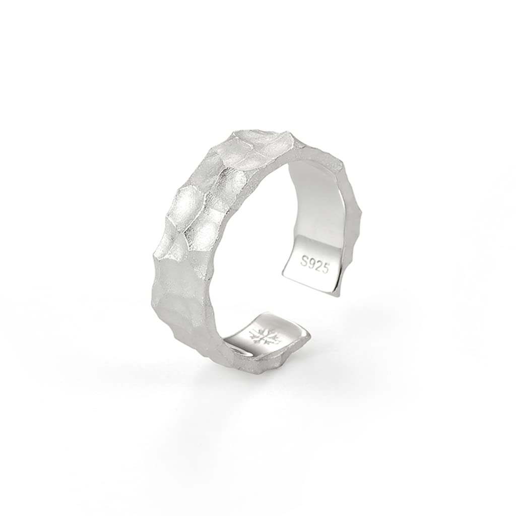 S925 Sterling Silver Hammered Ring for Men & Women - Minimalist Couple Rings with Open Design & Engraving Option - Perfect Anniversary Gift, Wedding Band, Promise Ring for Him & Her