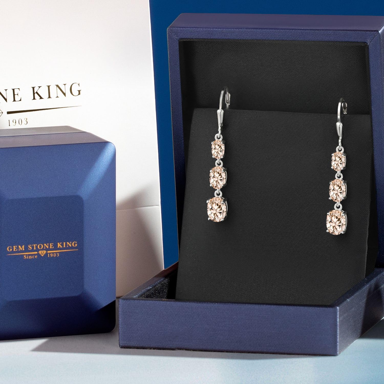 Gem Stone King 3-Stone Leverback Drop Dangle Earrings for Women | 925 Sterling Silver Birthstone Jewelry | Oval 8x6mm, 7x5mm & 6x4mm Gemstones | Elegant Gift for Mom, Wife, Her | Perfect for Birthdays, Anniversaries & Special Occasions