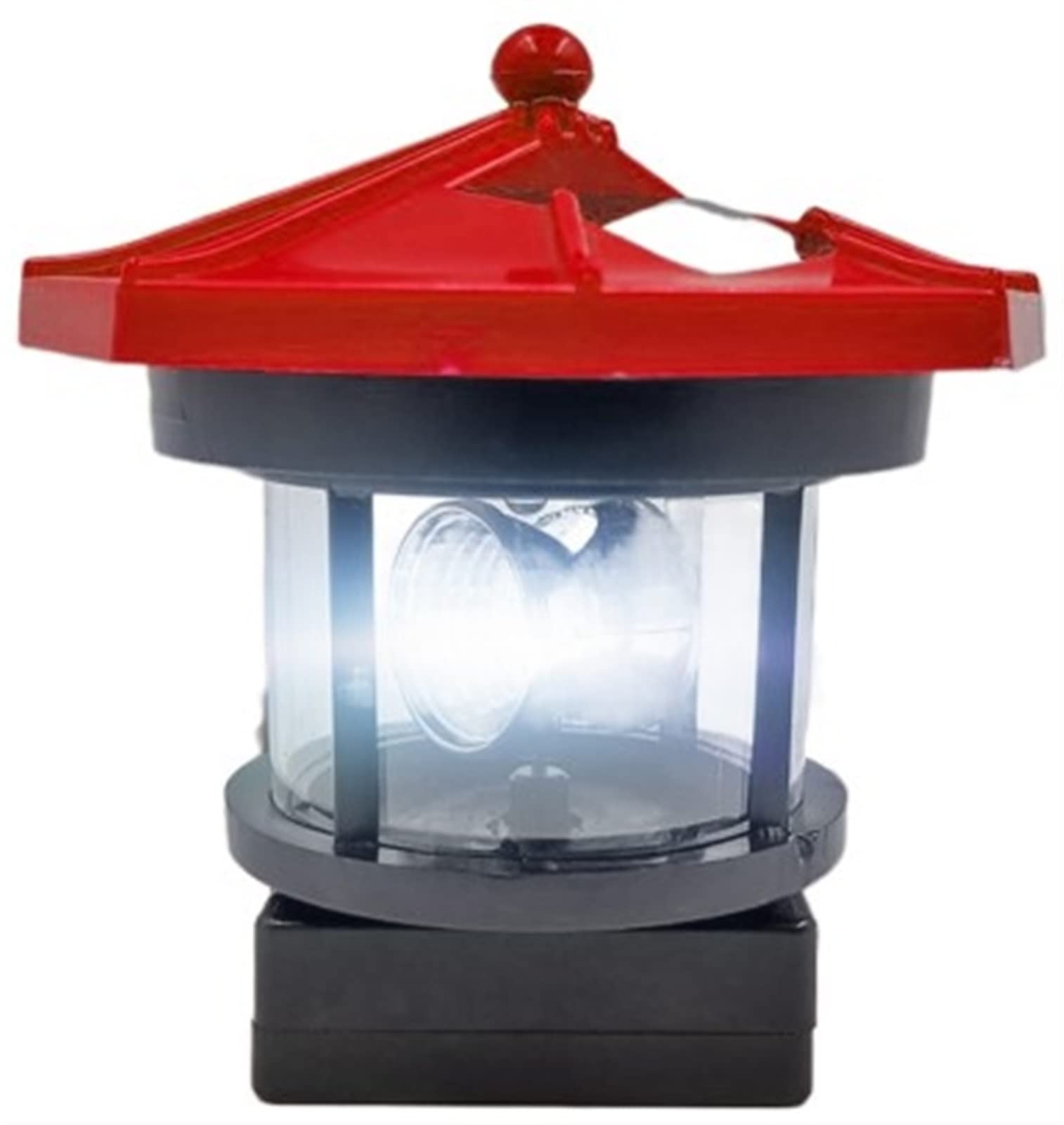 Solar Post Cap Lights Outdoor - Waterproof Solar LED Fence Lights with Smart Motion Sensor, Rotating Beacon Beam for Garden, Yard, Deck, Pathway & Driveway Lighting - Lighthouse Design Red Solar Lamp for Posts & Poles (Perfect for Landscape Lighting, Patio Decor & Backyard Security)