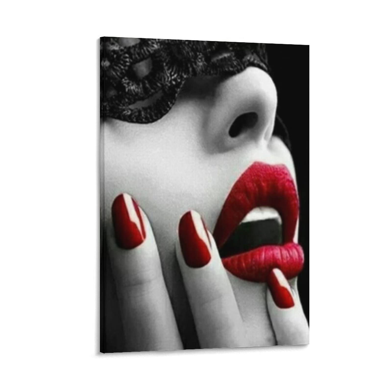 Red Lips Black and White Canvas Wall Art Set - 3 Piece Modern Fashion Poster for Bedroom, Bathroom & Living Room Decor - 24x36 Inch Framed Painting - Perfect for Women's Home, Apartment & Office Wall Decoration