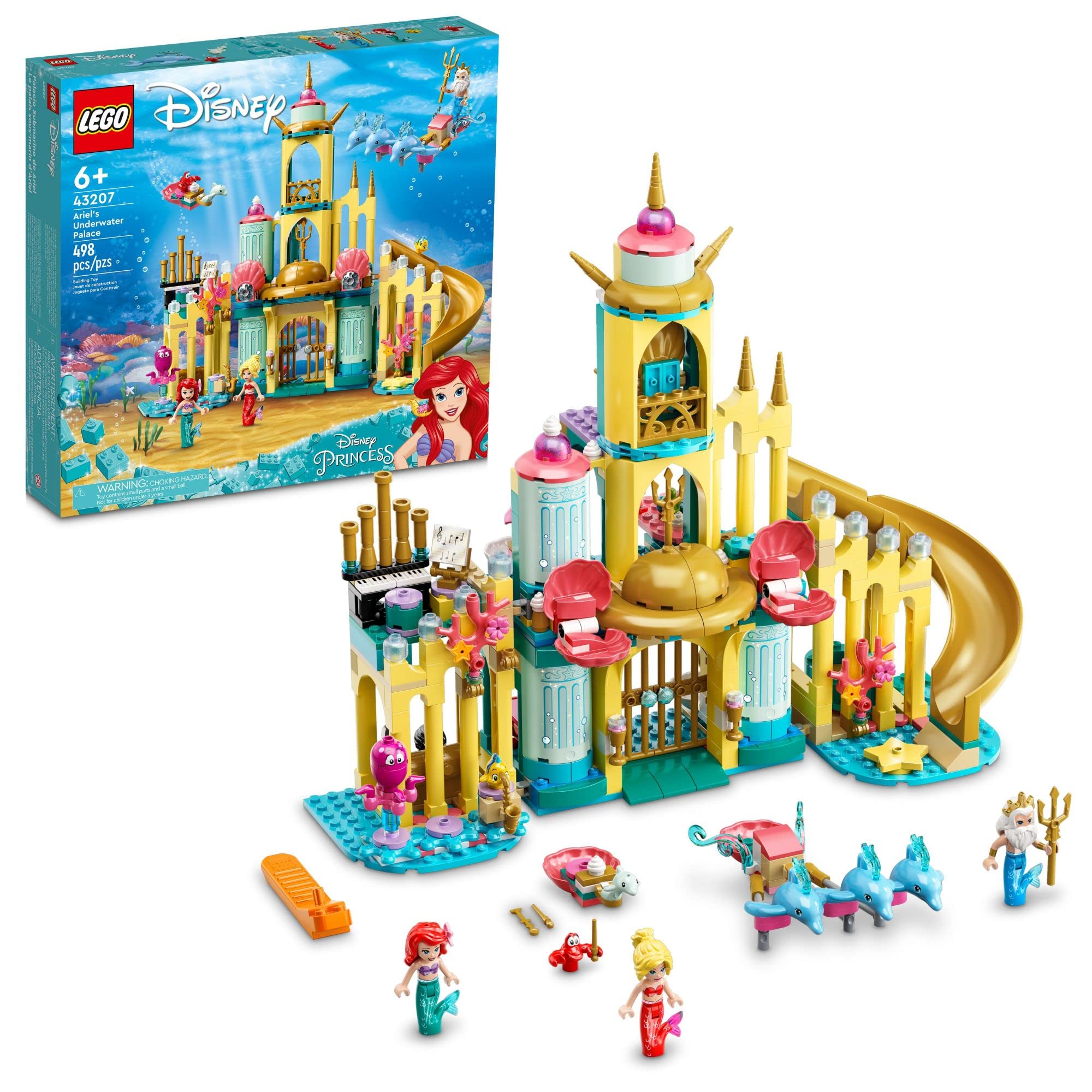LEGO Disney Princess Ariel’s Underwater Palace 43207 - Buildable Castle Toy Set with The Little Mermaid Mini-Doll & Dolphin Figures - Creative Gift for Kids Ages 6+ (Boys & Girls) - Perfect for Birthday Presents, Disney Fans & Underwater Adventure Play