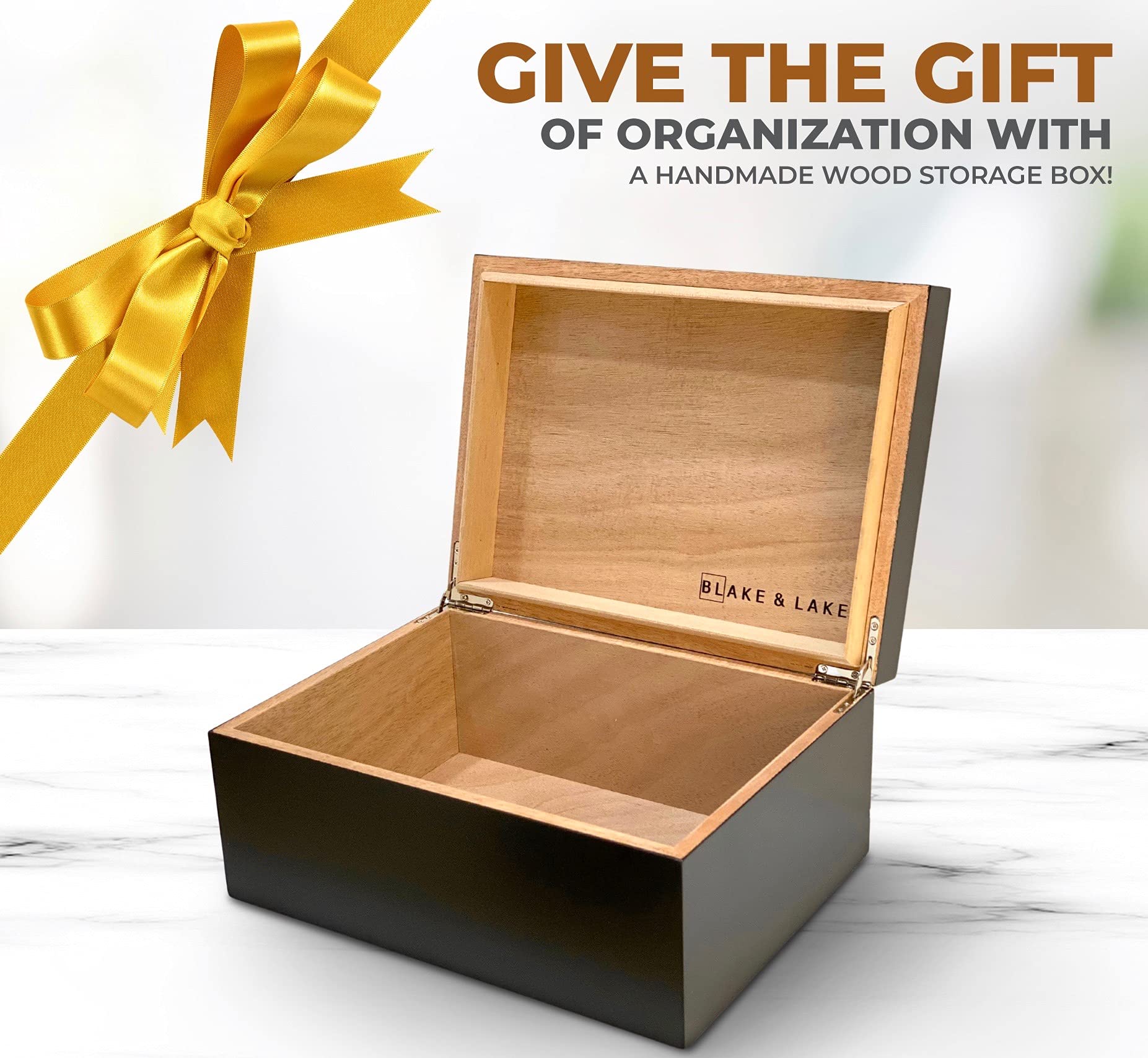 Large Wooden Keepsake Box with Hinged Lid - Decorative Black Wood Storage Box for Jewelry, Photos & Memorabilia | Wedding, Anniversary & Home Decor Gift