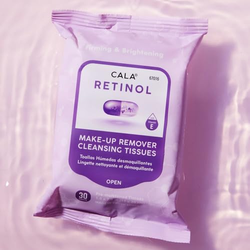Cala Retinol Makeup Remover Wipes - Gentle Cleansing Tissues for Face & Eyes - Perfect for Travel, Gym & Nighttime Skincare Routine