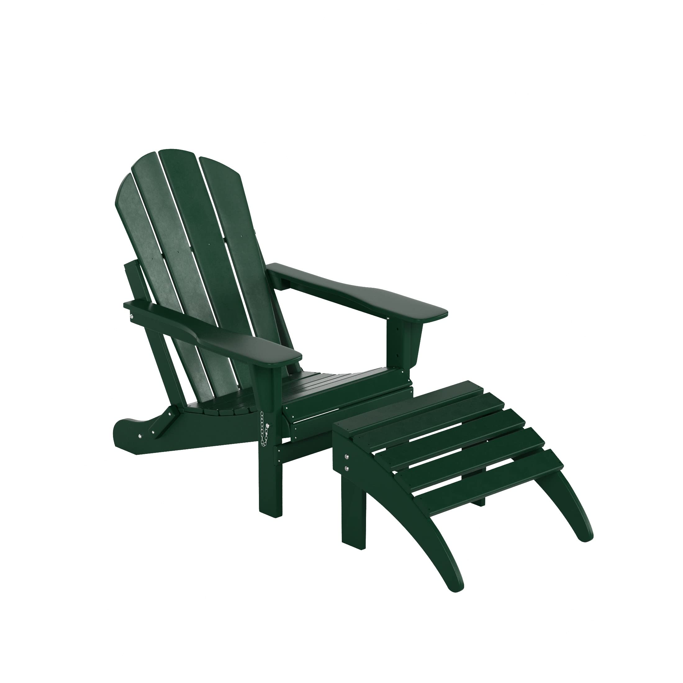 WestinTrends Malibu 2-Piece Outdoor Lounge Chair Set with Ottoman - All-Weather Poly Lumber Adirondack Chairs for Patio, Poolside, Garden, Backyard & Beach - Dark Green - Perfect for Relaxing in Sun or Shade