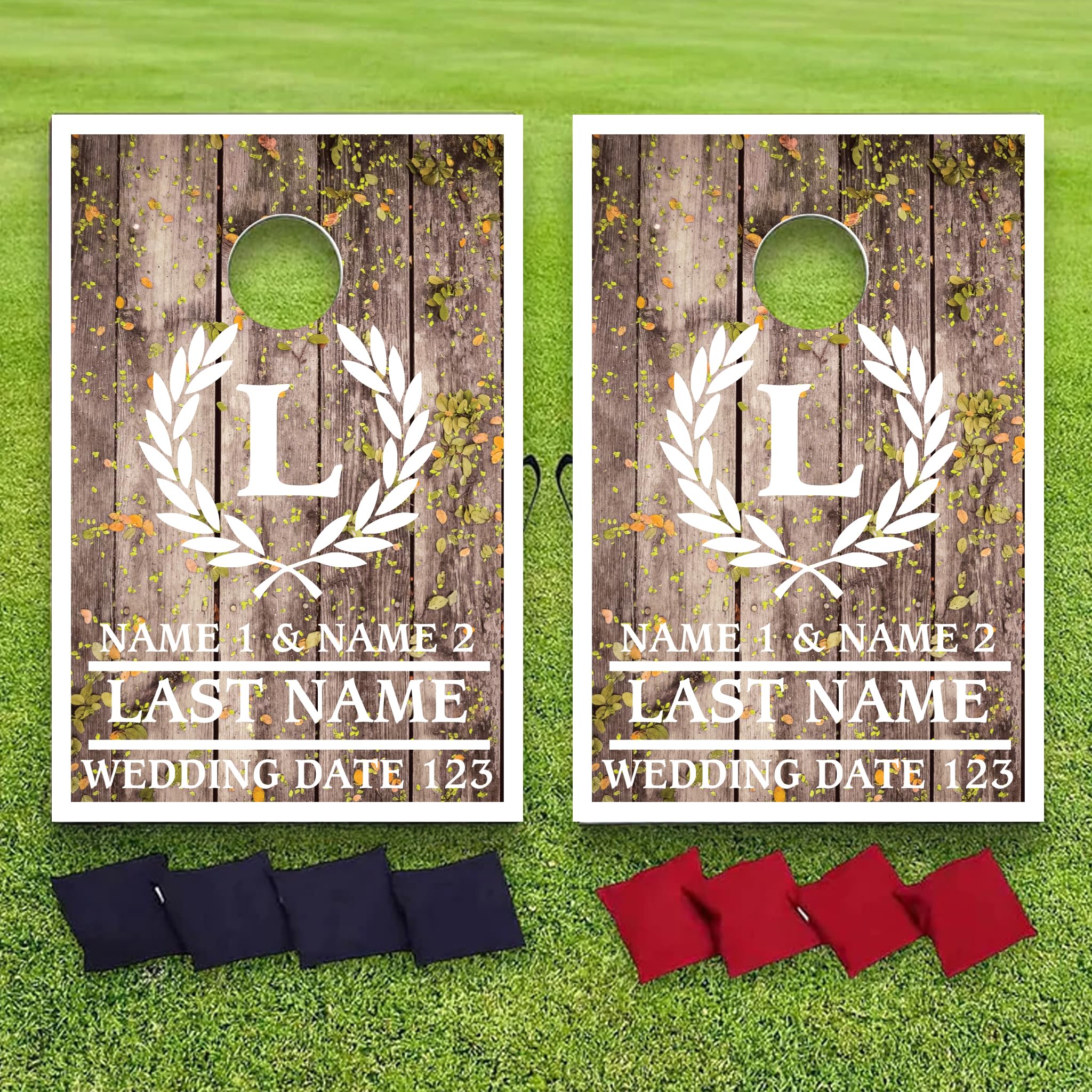 VictoryStore Custom Cornhole Game Set - Personalized Wedding Bag Toss Boards with Bags - Outdoor Lawn Games for Parties, BBQs, and Tailgating