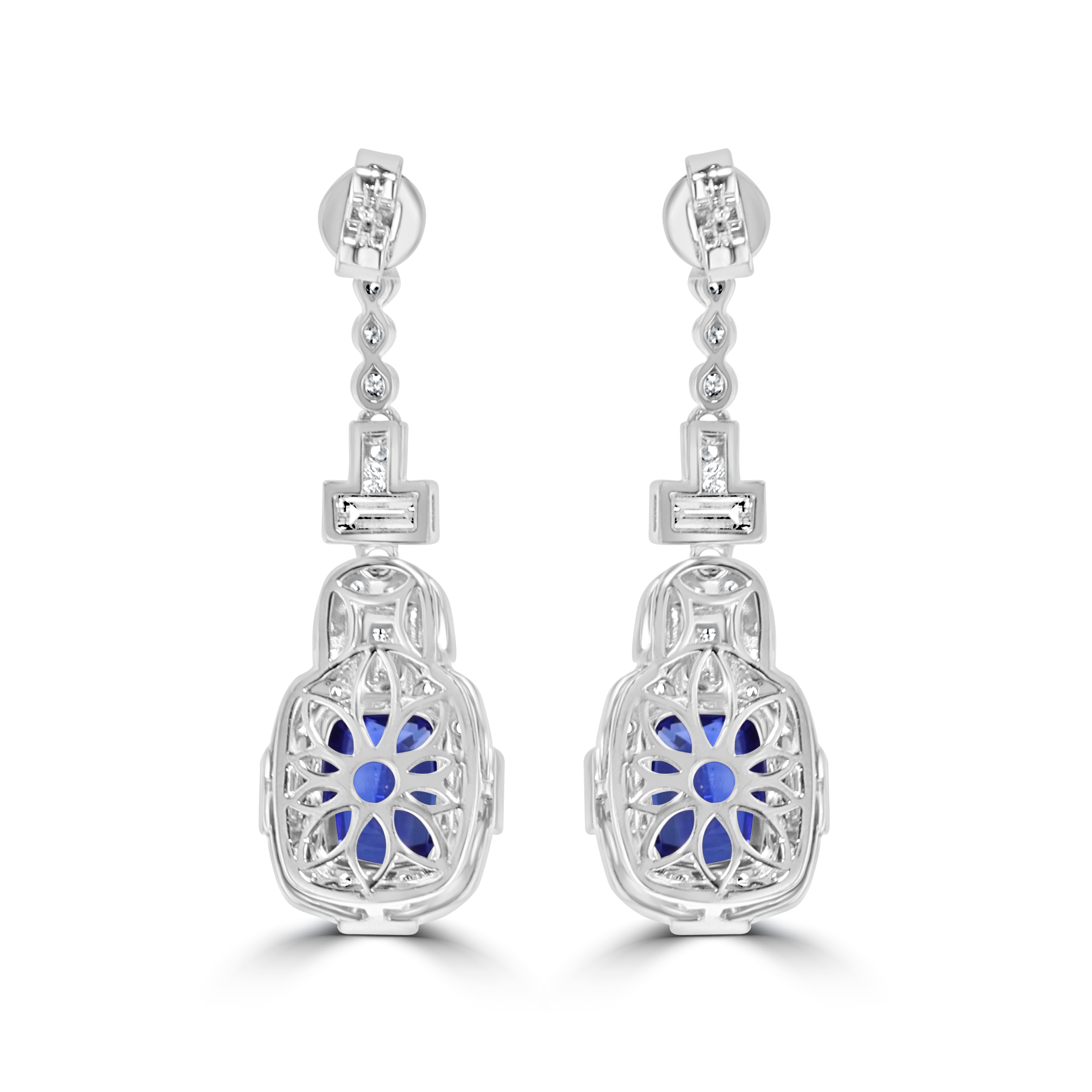 18KT Gold 9.88 CTW Sapphire & 2.31 CTW Diamond Drop Earrings for Women - Elegant Dangling Ear Jewelry for Weddings, Parties & Special Occasions
