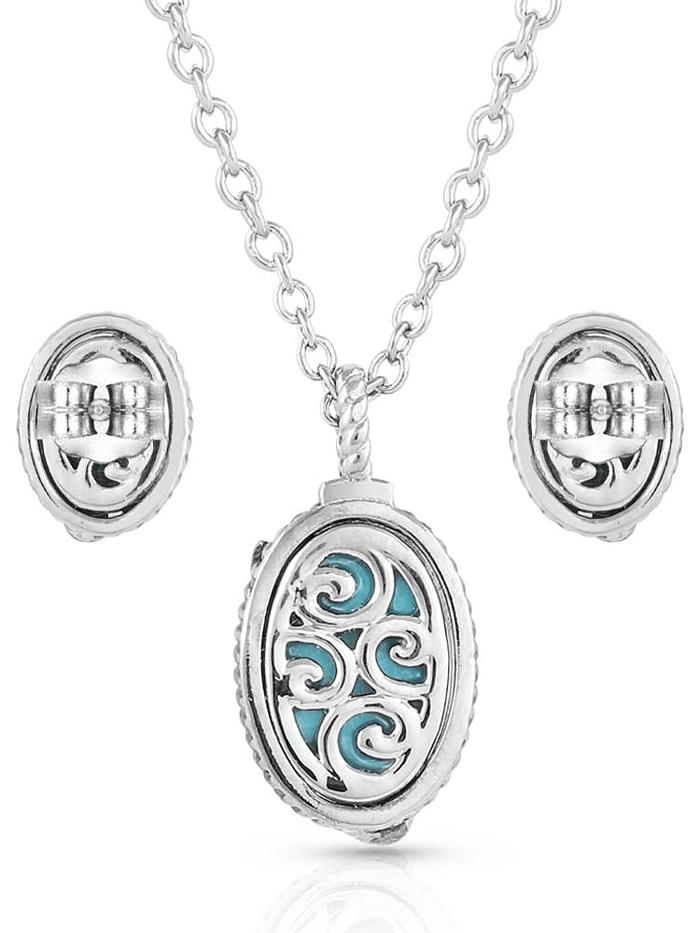 Montana Silversmiths JS5375 Women's Turquoise Feather Jewelry Set in Sterling Silver - Perfect for Western Fashion, Boho Style & Special Occasions