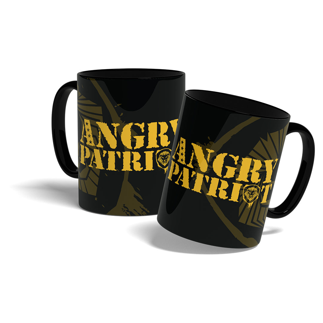 Angry Patriot Black & Gold Valuetainment Coffee Mug - Perfect for Tea, Coffee & Office Use - Patriotic Gift for Conservatives & Entrepreneurs