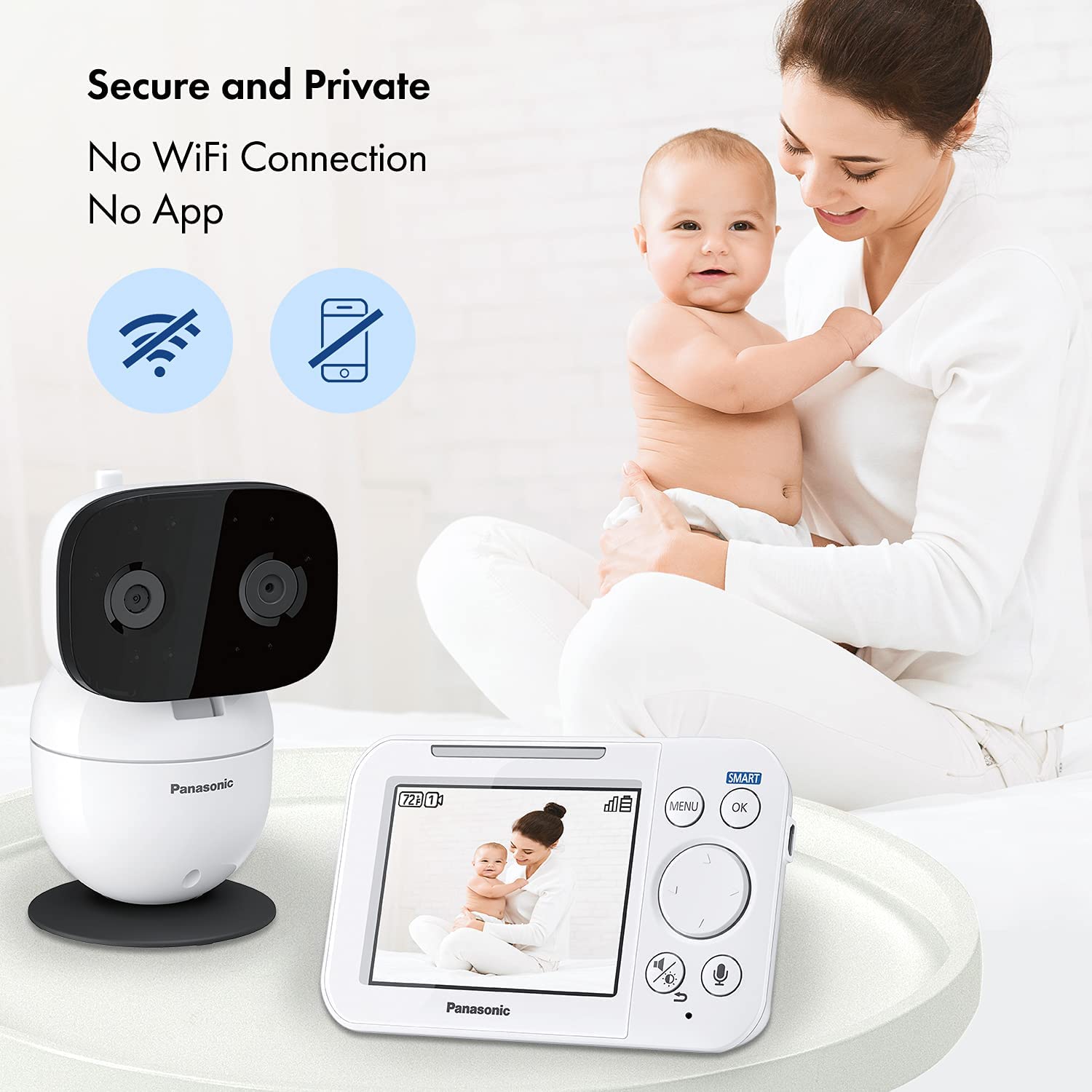 Panasonic Video Baby Monitor with Remote Pan/Tilt/Zoom, Long Range & Secure Connection - 2 Cameras & Parent Unit | 2-Way Talk, Lullabies, Night Vision | Portable for Nursery, Travel & Home Use