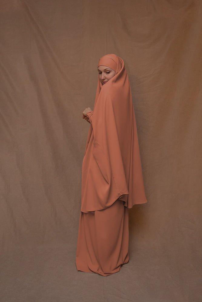 Orange Moira Umrah Prayer Gown with Niqab - Modest Islamic Abaya for Women - Perfect for Hajj, Umrah & Daily Prayers