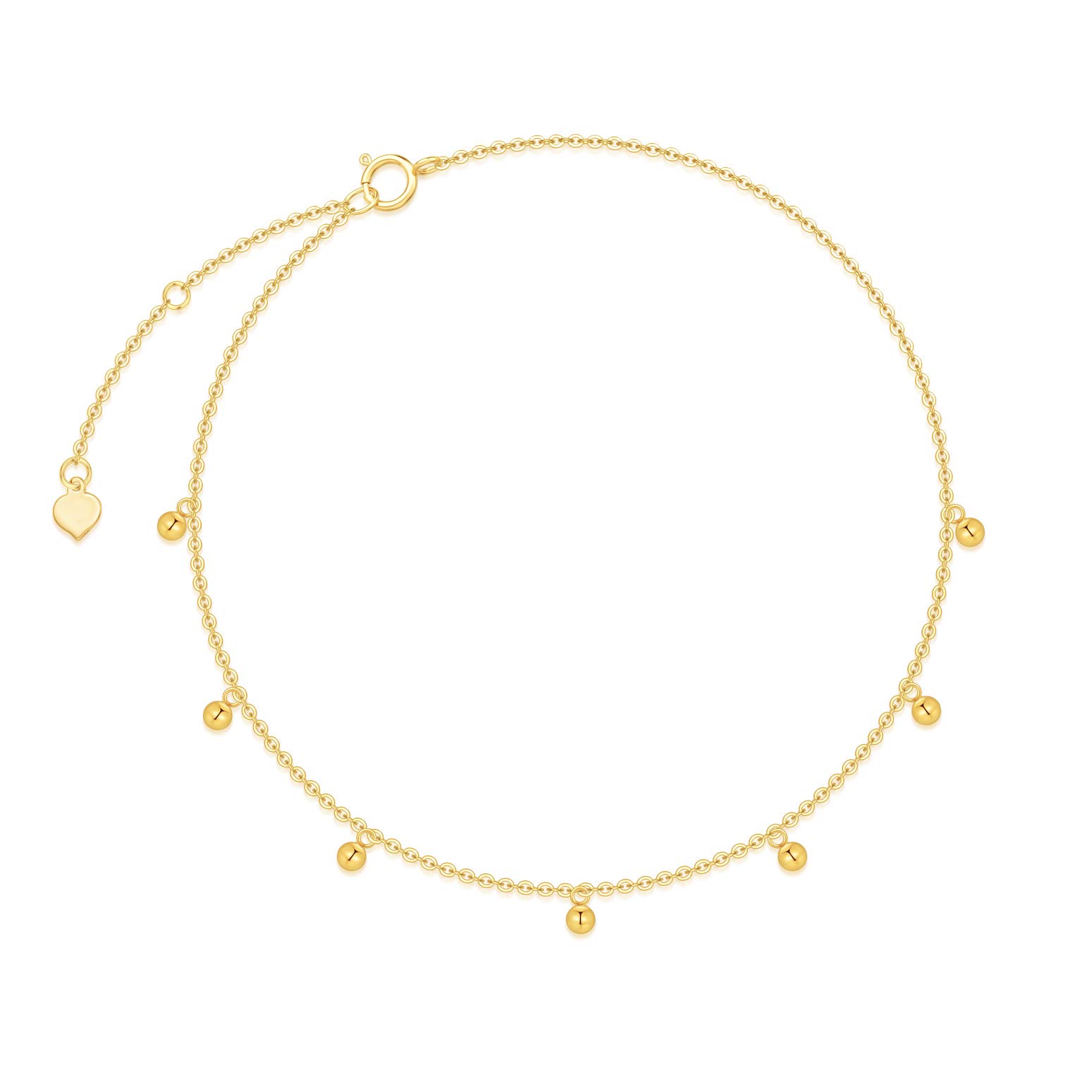 14K Gold Anklet for Women - 2.2mm Tiny Ball Ankle Bracelet, Real Solid Gold Jewelry Gift for Her (9.1-10.5 Inch Adjustable) - Perfect for Beach, Wedding & Everyday Wear