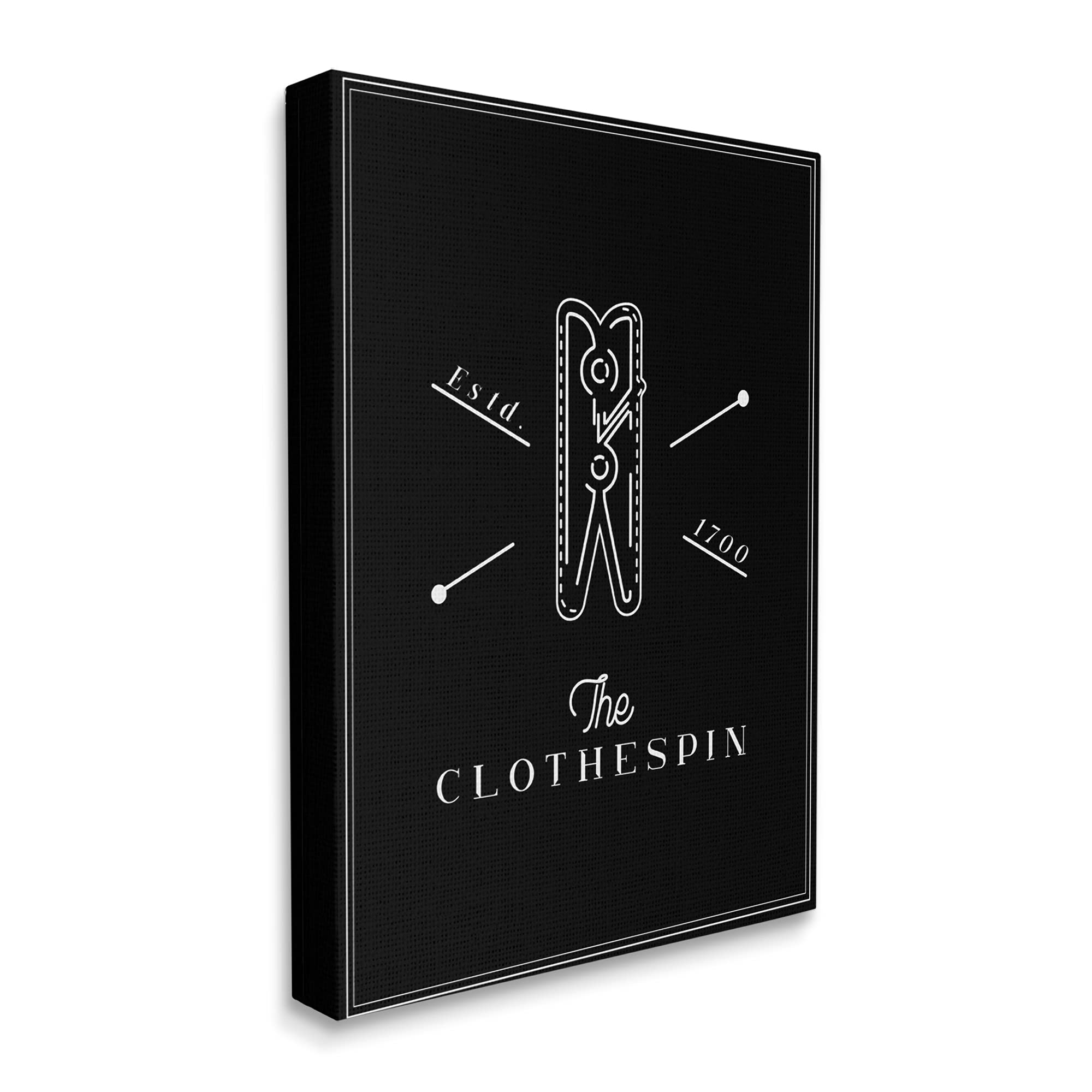 Stupell Industries Minimalist Black Clothespin Wall Art - Laundry Room Decor & Home Sign for Washing Area, Bedroom, or Kitchen