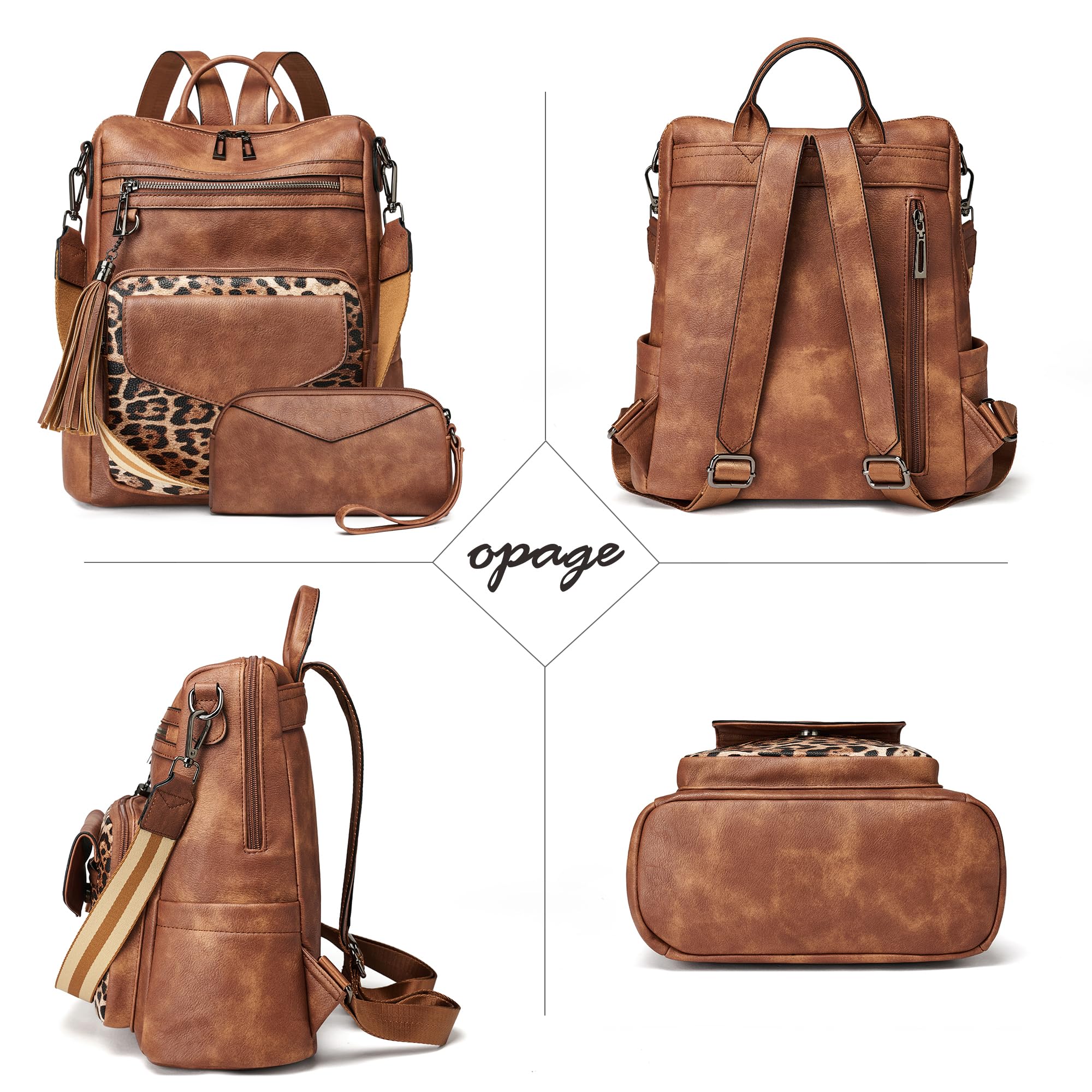 OPAGE Women's Leather Anti-Theft Travel Backpack Purse - Fashion Designer Shoulder Bag with Wristlet for Work, Commuting & Travel Accessories