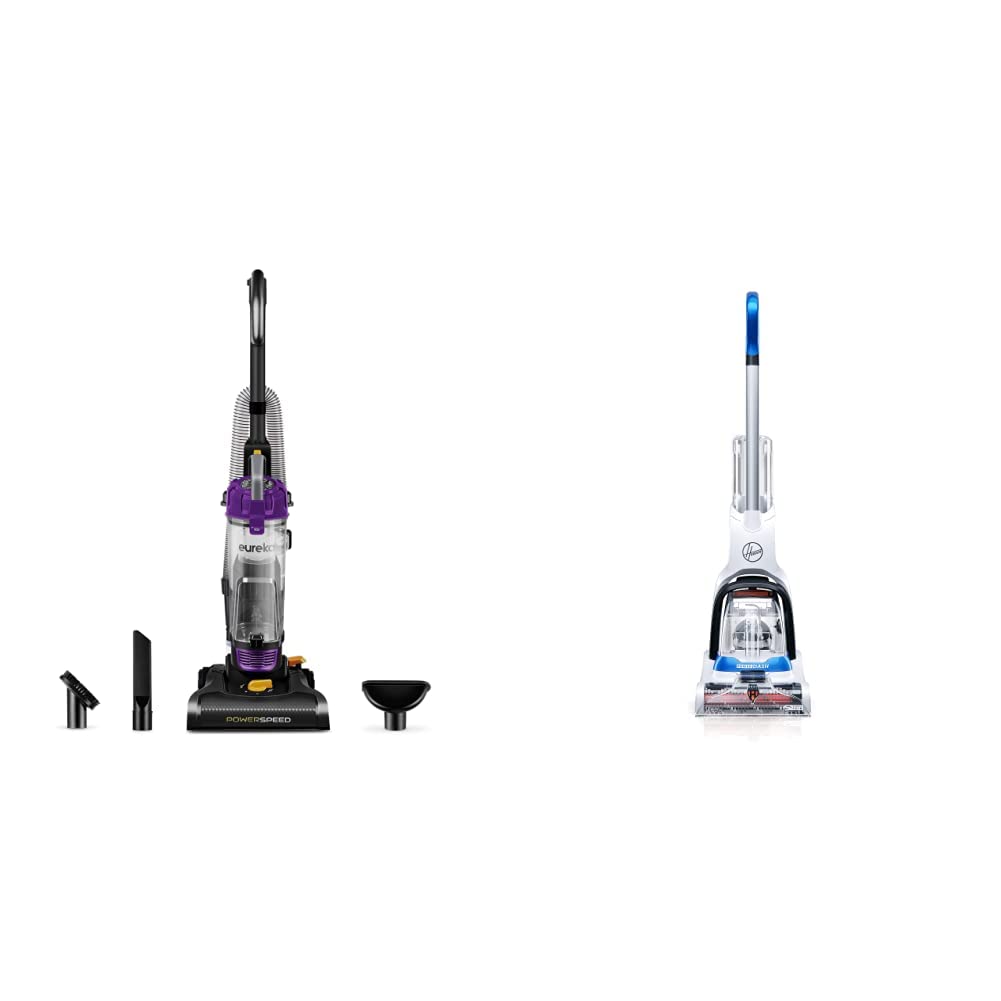 Eureka NEU182B PowerSpeed Bagless Upright Vacuum Cleaner - Lightweight Purple Vacuum for Hard Floors & Carpets | Perfect for Pet Hair, Home Cleaning & Quick Pickup  Hoover PowerDash Pet Compact Carpet Cleaner FH50700 - Lightweight Blue Carpet Shampooer for Pets, Stains & Spot Cleaning | Ideal for Homes with Pets, Kids & High-Traffic Areas