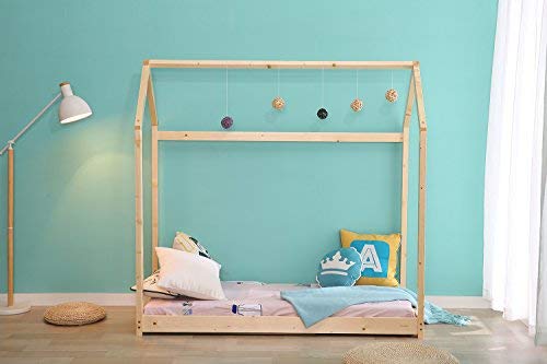 Bestmart INC Toddler House Bed Frame - Natural Wood Floor Bed for Kids (65.4