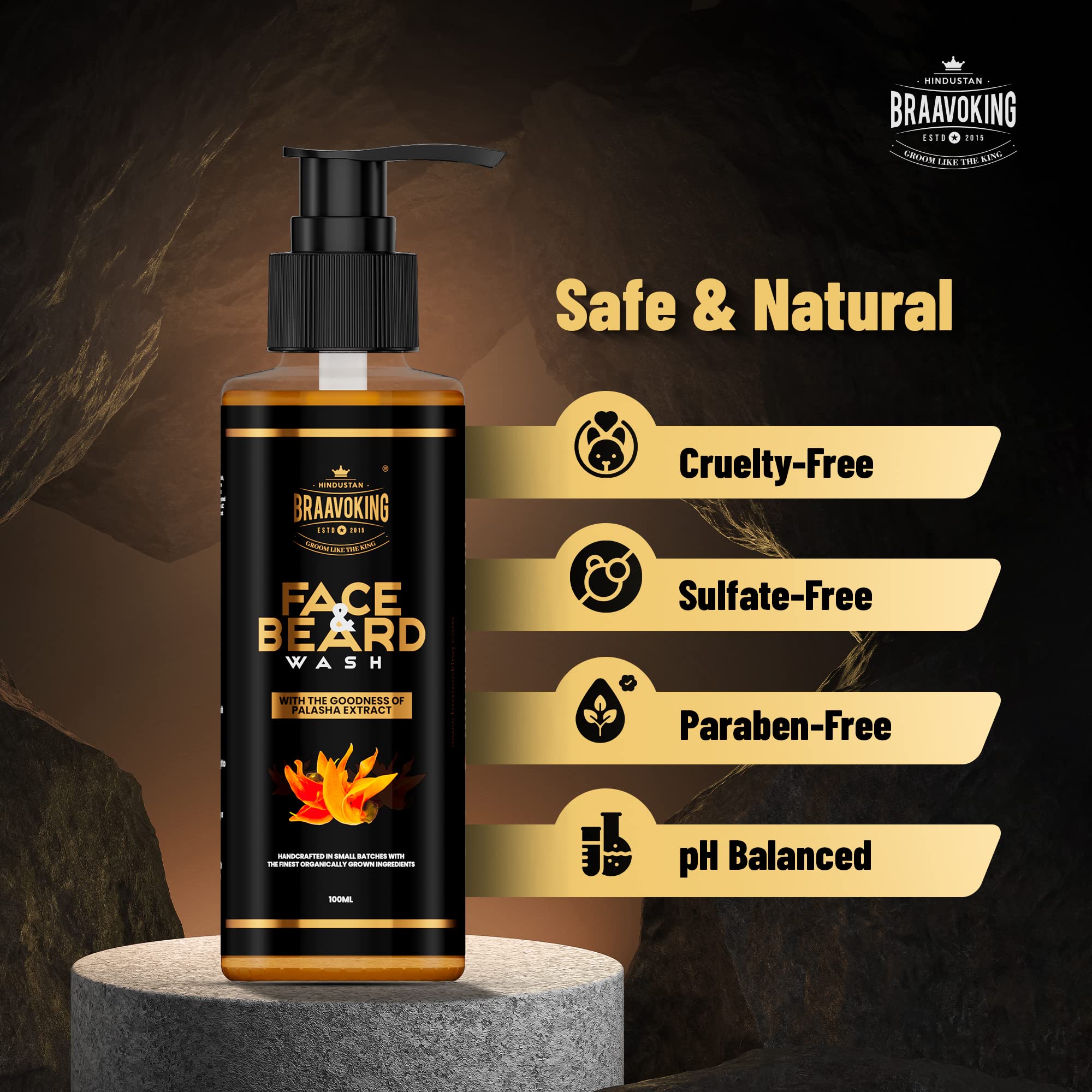 BRAAVOKINGMEN 2 in 1 Beard & Face Wash for Men - Aloe Vera & Licorice Extract, Sulfate & Paraben Free, Hydrates & Cleanses Skin & Facial Hair, 100ml - Ideal for Daily Grooming & Sensitive Skin Care