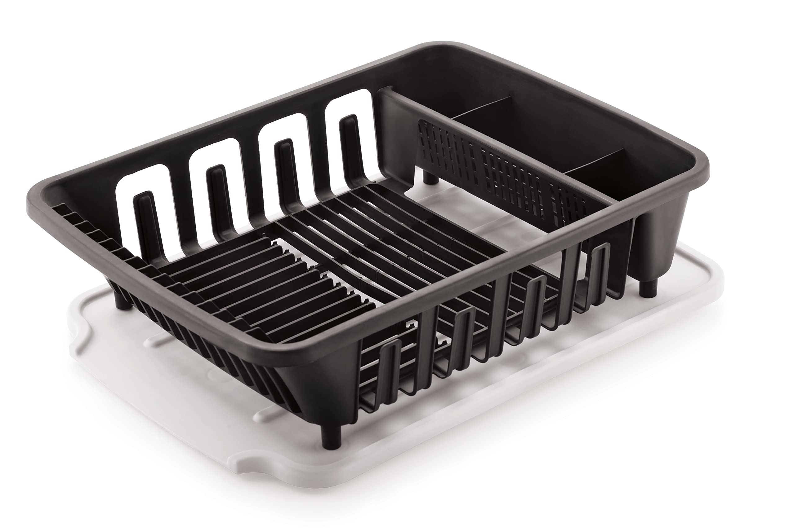 LD LUCIDO DECORE 2-in-1 Kitchen Sink Dish Drainer & Drying Rack with Utensil Basket - Space Saving 49.5L x 35W x 13.5cm (Black) - Perfect for Small Kitchens, Dish Organization & Countertop Drying