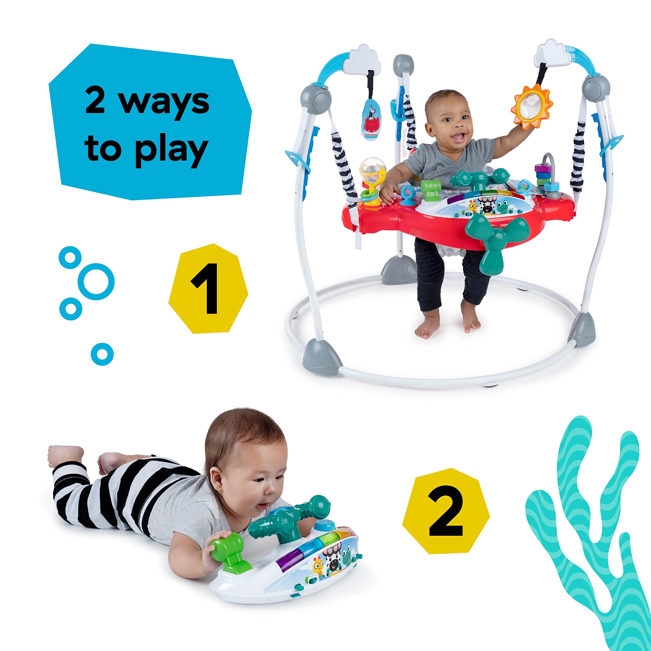 Baby Einstein Ocean Explorers Airplane Adventure 2-in-1 Interactive Activity Jumper with Lights & Sounds - Developmental Toy for Babies 6+ Months - Perfect for Playtime, Learning & Motor Skills Development - Gift for Boys & Girls