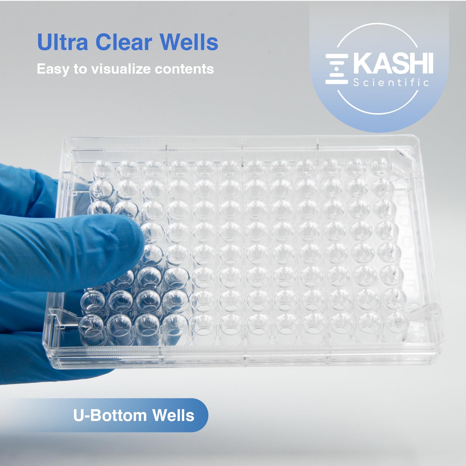 96-Well Polystyrene U-Bottom Microplate - Clear Sterile 96 Well Plates with Lids (Pack of 100) | Ideal for ELISA, Cell Culture & Laboratory Research - Kashi Scientific