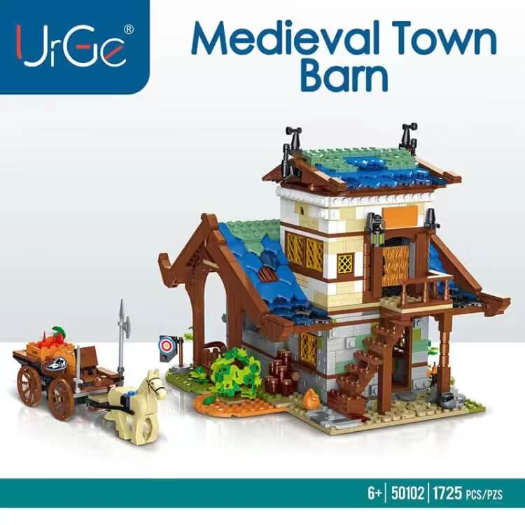 URGE 50102 Medieval Town Barn Building Set - 1725pcs Castle Themed Blocks for Adults & Kids | Perfect for Creative Play, Home Decor & Collector's Display