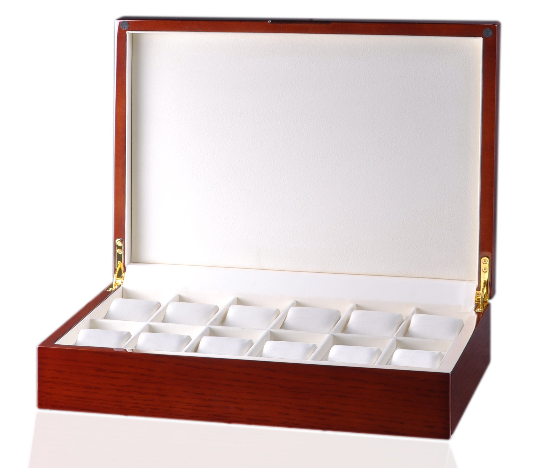 Premium Mahogany Wood 12-Watch Storage Case with Cream Leatherette Interior - Luxury Watch Organizer for Men & Women, Perfect for Travel, Home Display & Watch Collection Storage