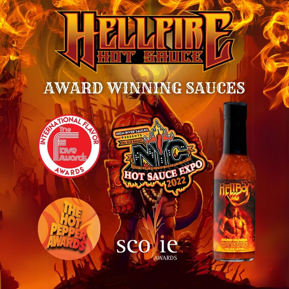 HELLBOY ANUNG UN RAMA Hot Sauce - Officially Licensed 2019 Movie Hot Sauce with Bhut Jolokia & Trinidad Scorpion Peppers | Spicy Gift for Movie Fans, Hot Sauce Lovers & BBQ Enthusiasts | Perfect for Wings, Tacos, Burgers & Hellboy Movie Nights