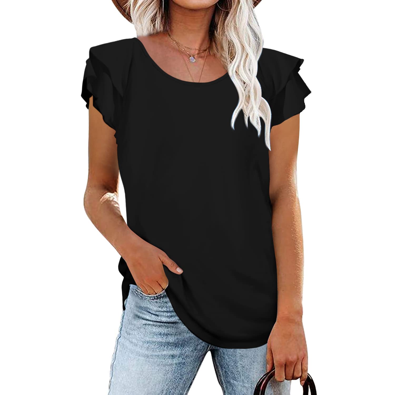 BESFLY Women's Summer V-Neck T-Shirt - Elegant Puff Sleeve Long-Sleeve Blouse for Casual & Dressy Occasions | Perfect for Office Wear, Date Nights & Summer Outings