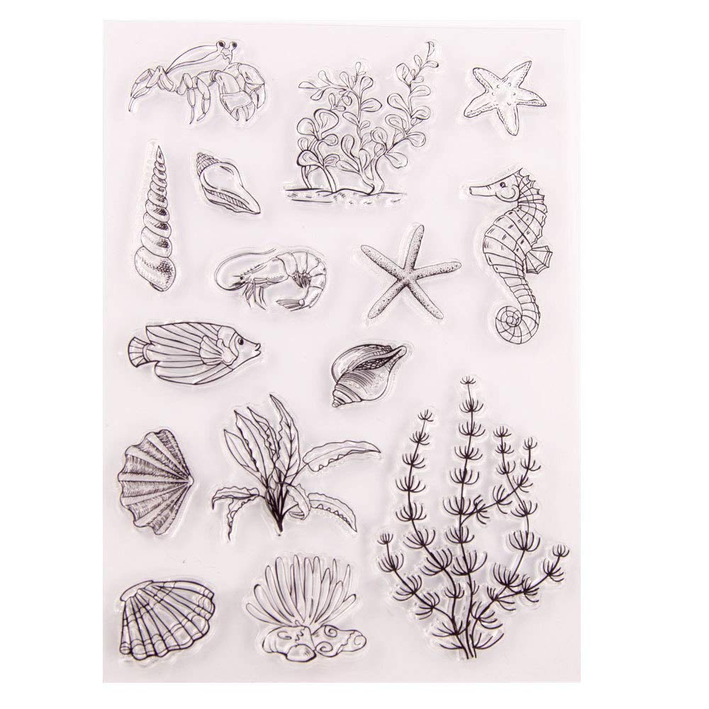 Seahorse Shells Starfish Crab Shrimp Seaweed Clear Stamps and Dies Set - 5.9 x 8.3 Inch Ocean Theme Crafting Supplies for DIY Scrapbooking, Card Making, Invitations, and Home Decor Projects