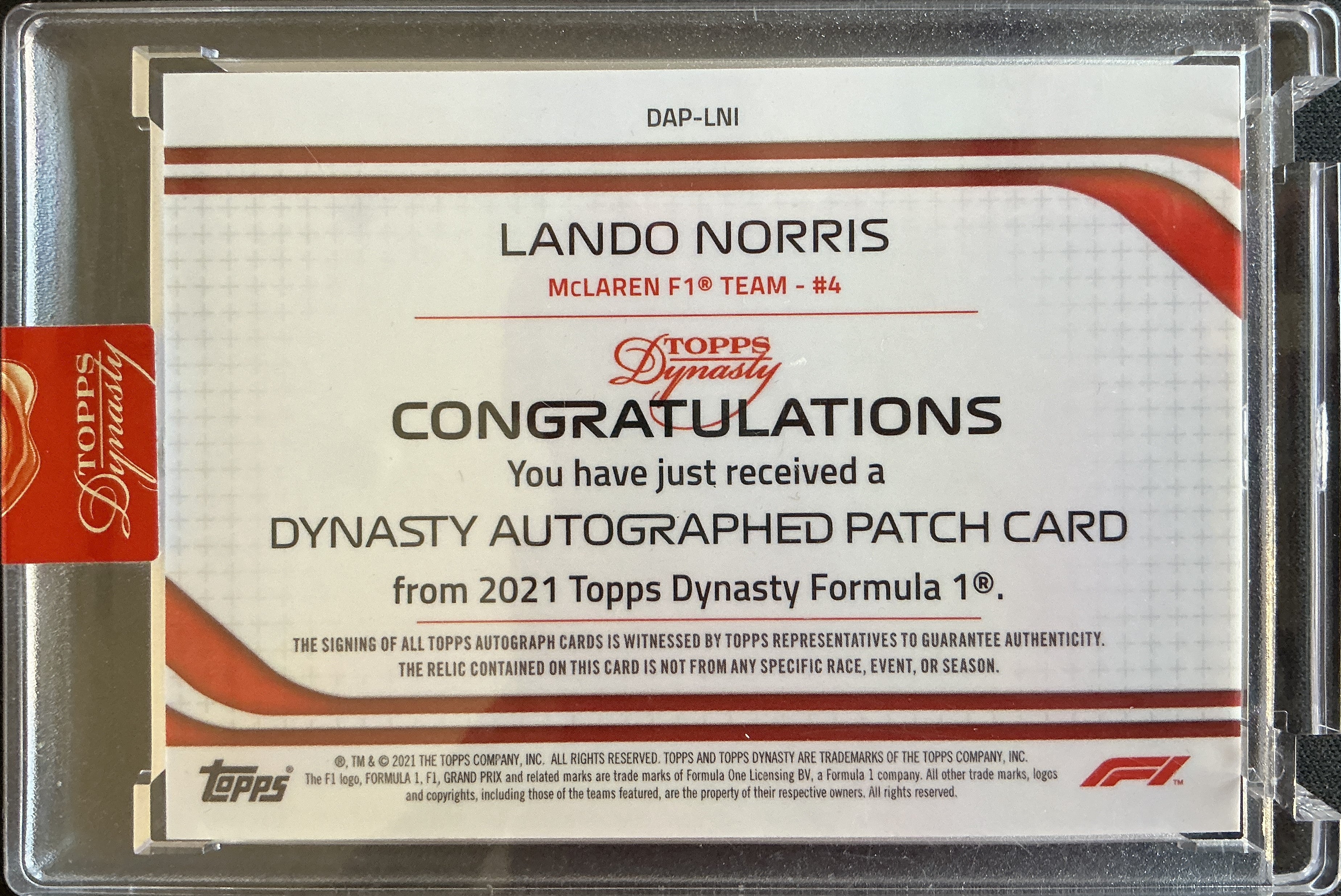Lando Norris McLaren #4 Autograph Patch Card - 2021 Topps Dynasty F1 Racing Collectible - Perfect for F1 Fans, Sports Memorabilia Collectors & Racing Enthusiasts