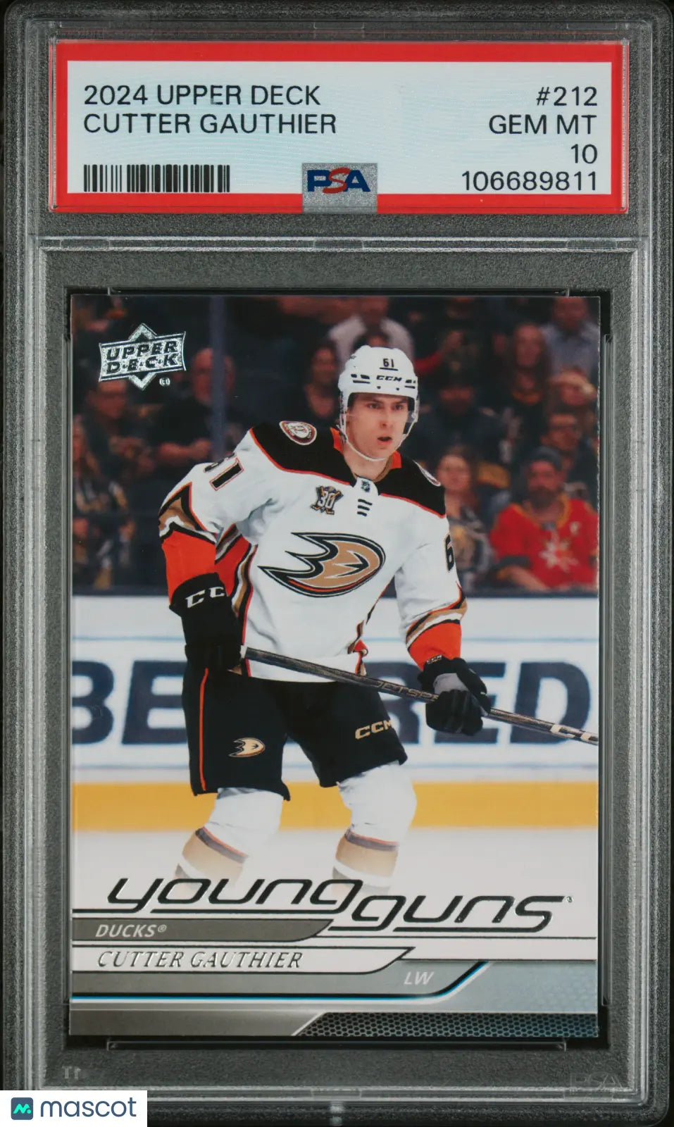 2024 Upper Deck Series 1 Cutter Gauthier Young Guns Rookie Card PSA 10 Gem Mint - Perfect for Hockey Card Collectors and Sports Memorabilia Enthusiasts