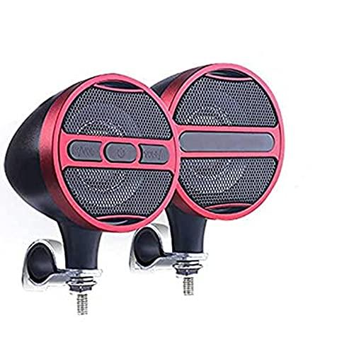 Waterproof Motorcycle Bluetooth Stereo Speaker System - 12V MP3/USB/FM Radio, Dual Red Speakers for Bike & ATV - Perfect for Road Trips & Outdoor Adventures