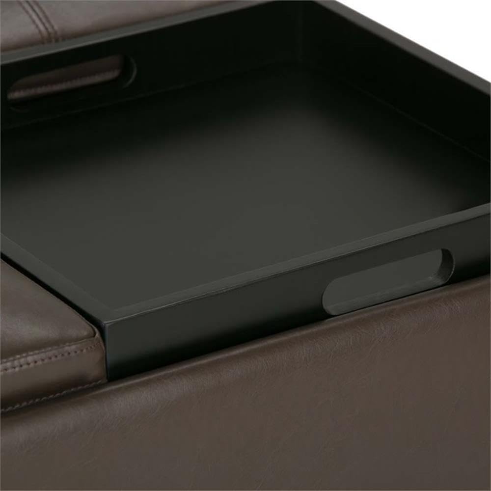 Trent Home Square Faux Leather Ottoman Stool - Chocolate Brown Storage Bench for Living Room, Bedroom & Entryway | Multi-Functional Footrest, Seat & Coffee Table Companion