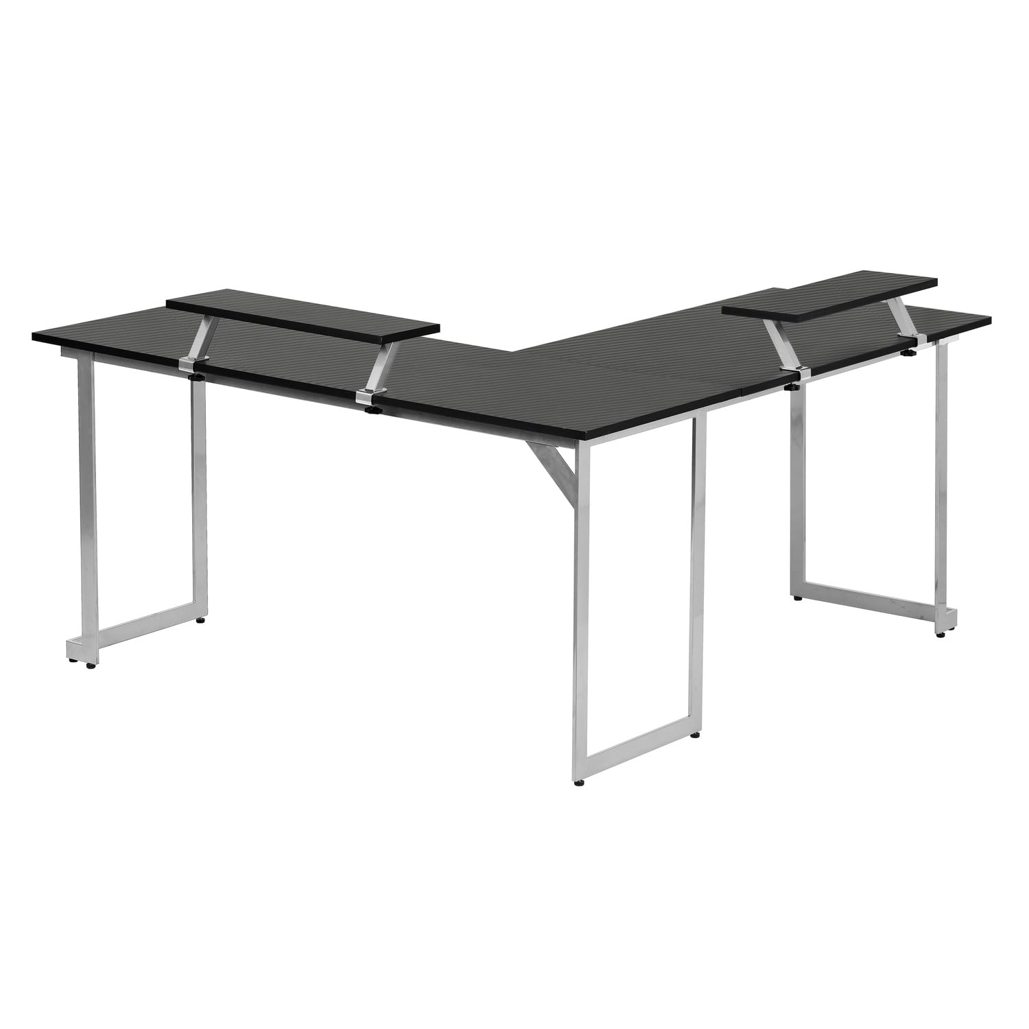 Warrior L-Shaped Gaming Desk - Black MDF Top & Steel Frame for Home Office