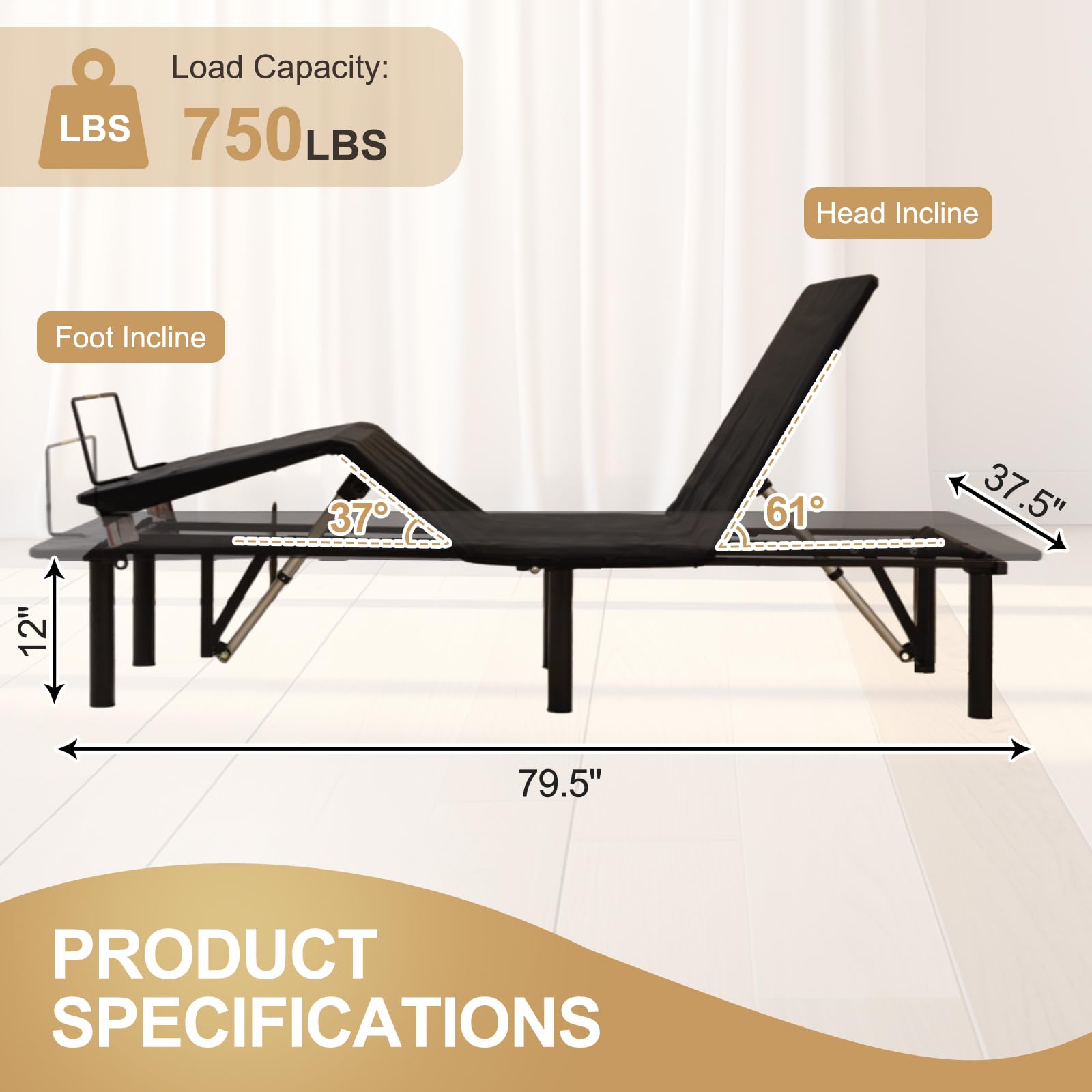 Twin XL Adjustable Bed Frame with Remote Control - Electric Zero Gravity Bed with Head & Foot Incline, Ultra Quiet Motor, Anti-Snore Feature, 3-Minute Easy Assembly - Perfect for Home, Office, and Guest Room Comfort