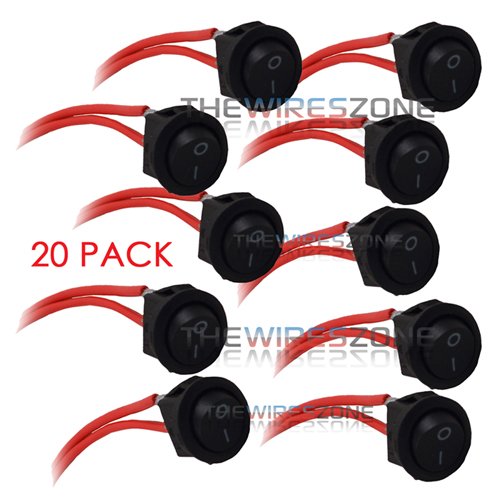12V 2 Pin Round Mini Rocker Switch - Black Universal On/Off Toggle Switch with Harness (20 Pack) - Perfect for Automotive, Marine, and DIY Electrical Projects