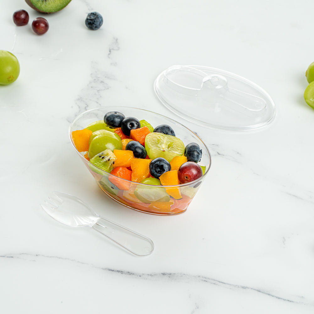4 oz Clear Plastic Deli Containers with Lids & Sporks - 100 Pack (4.5