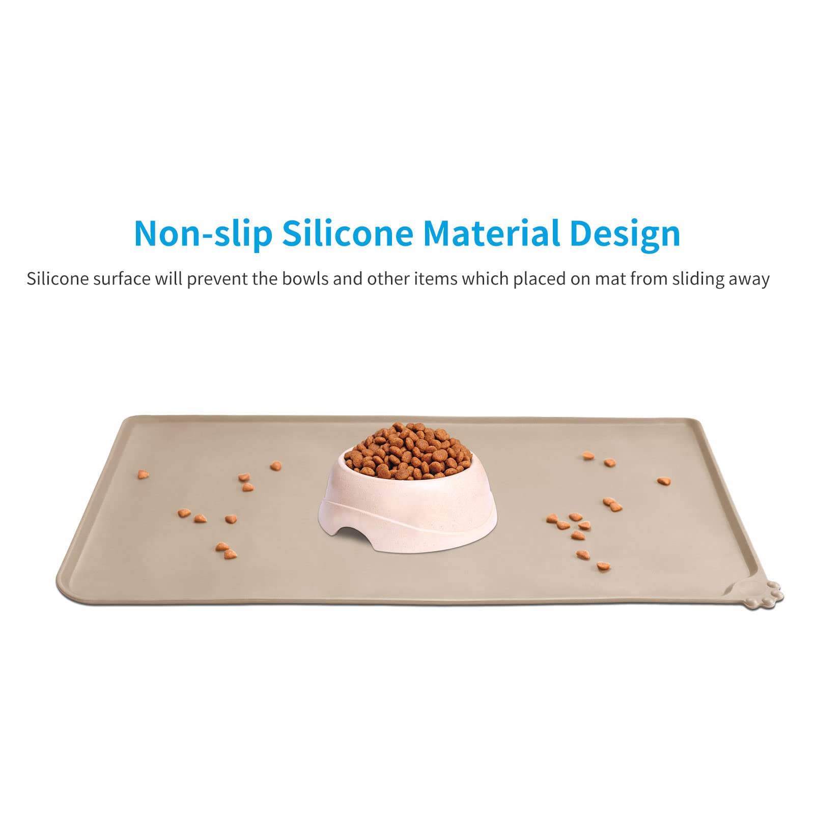 AUDWUD Non-Slip Silicone Pet Feeding Mat - Waterproof Dog Bowl Mat for Food & Water - Perfect for Messy Eaters & Spill Prevention in Kitchen, Crate or Outdoor Use