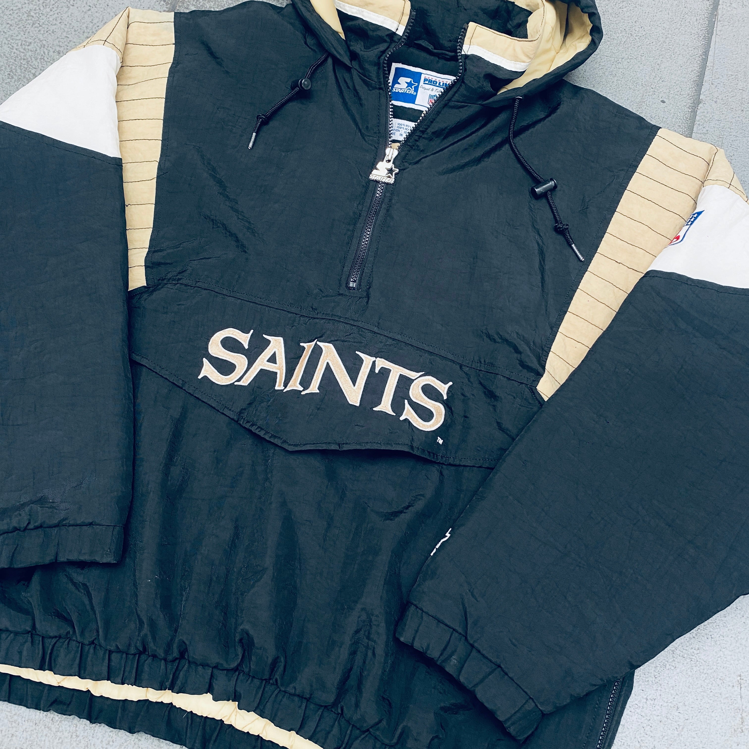 New Orleans Saints 1990s 1/4 Zip Proline Starter Breakaway Jacket - XL | Vintage NFL Football Pullover for Men | Perfect for Game Day, Tailgating & Saints Fan Collection