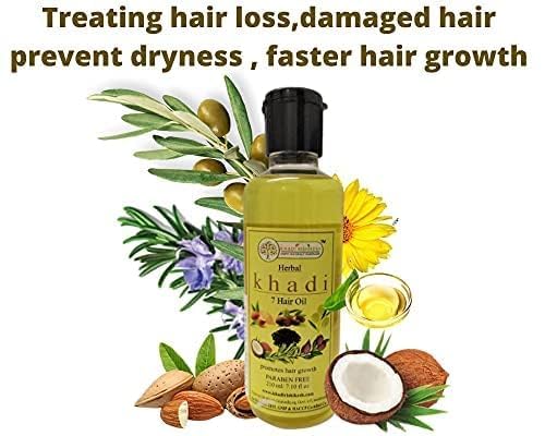 Khadi Rishikesh Herbal 7 Hair Oil for Hair Growth & Fall Control - 210ml | Natural Remedy for Hair Loss, Dandruff & Split Ends | Promotes Strong, Long & Silky Shine Hair | Paraben-Free Formula | Includes Free Keychain | Perfect for Daily Hair Care & Scalp Massage