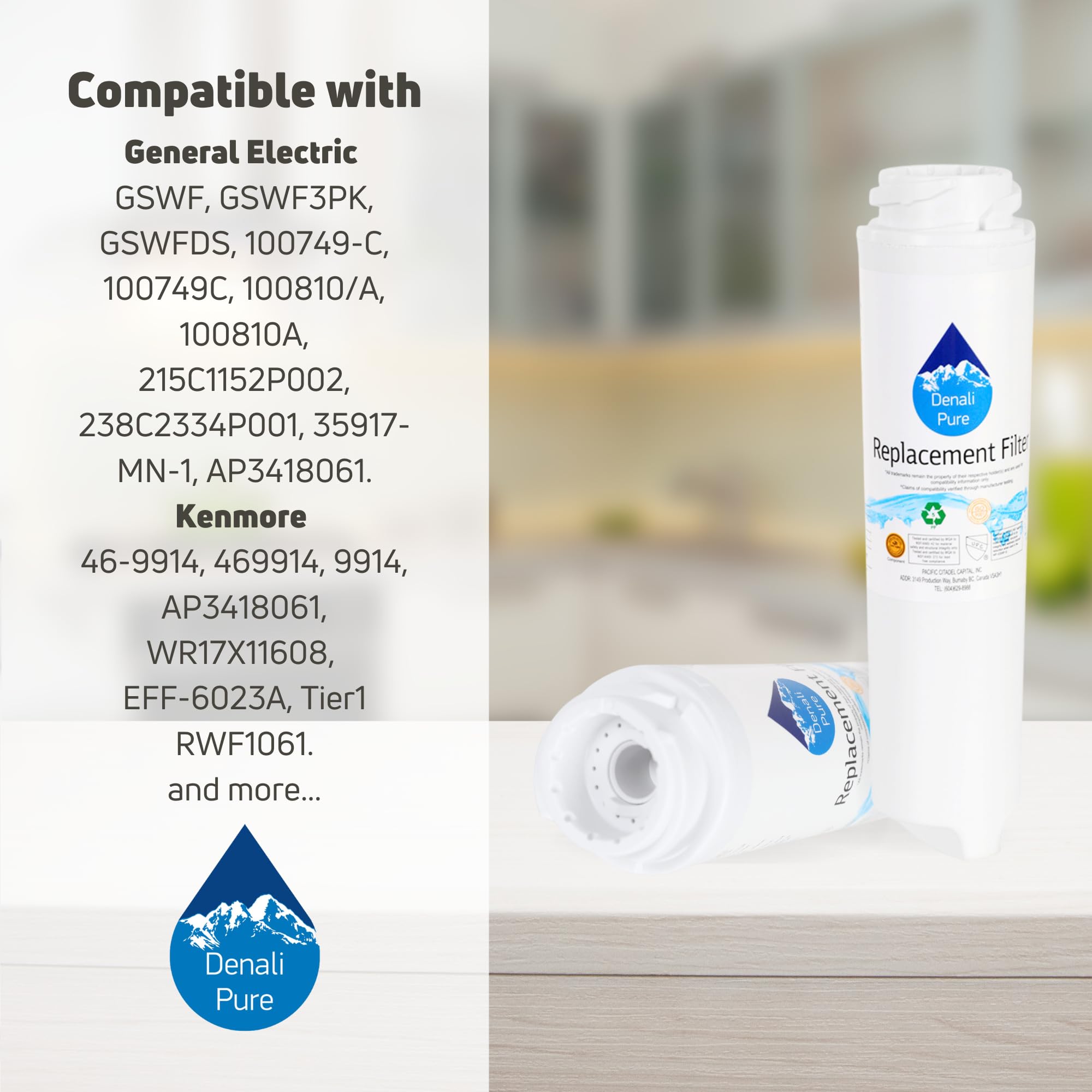 5-Pack GE PGSS5PJXASS Refrigerator Water Filter Replacement - Compatible with GE GSWF Fridge Water Filter Cartridge | Clean Drinking Water for Home & Office Use