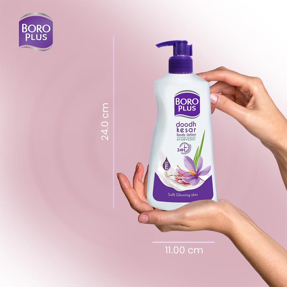 Boroplus Ayurvedic Body Lotion for Dry & Normal Skin - 24Hrs Moisturization with Vitamin E, Dhoodh, Badam & Kesar - 400ml | Perfect for Daily Hydration & Skin Nourishment