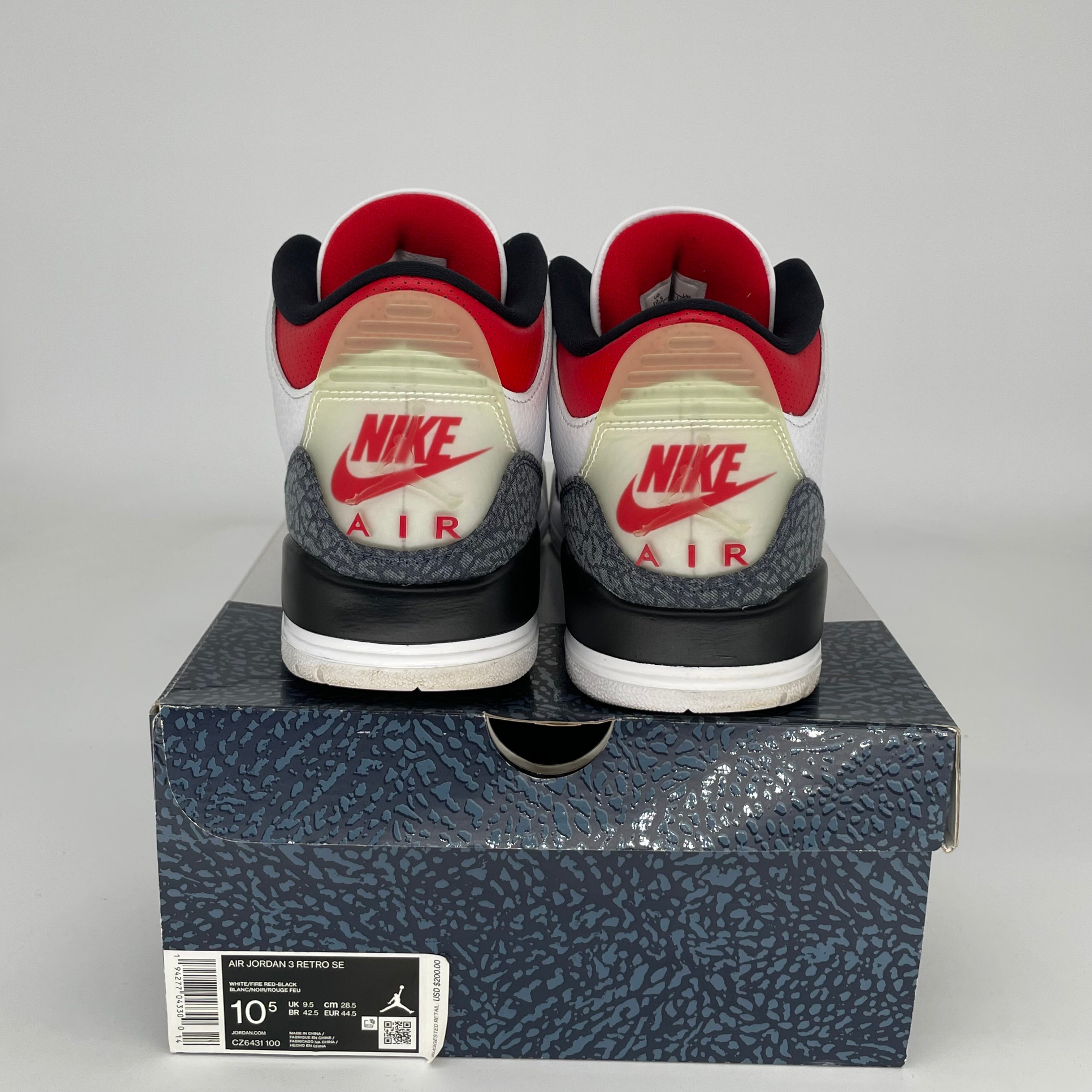 AIR JORDAN 3 Retro Fire Red Denim Sneakers - Men's Size 10.5 (CZ6431-100) | Authentic Basketball Shoes for Streetwear & Casual Outfits