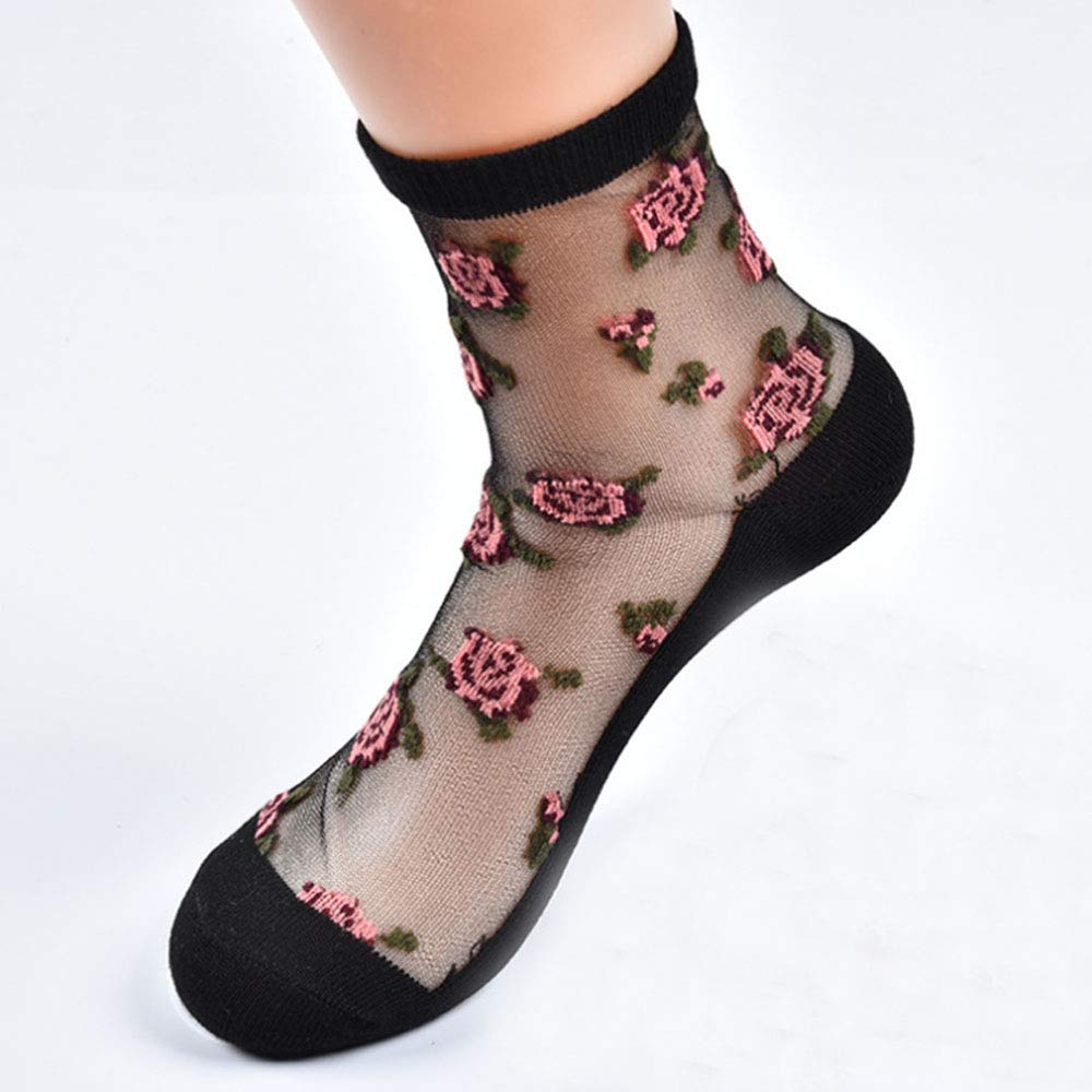 Acxico 10 Pairs Women's Floral Silk Socks - Breathable Thin Short Socks for Spring & Summer | Perfect for Weddings, Office Wear & Casual Outfits