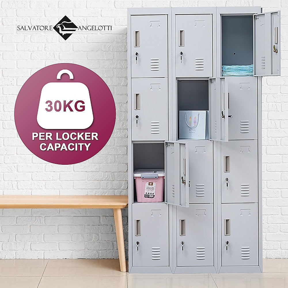 12-Door Locker with Standard Lock & Keys - Secure Storage for Office, Gym, Shed, School & Home | Perfect for Employee Lockers, Sports Equipment & Personal Belongings