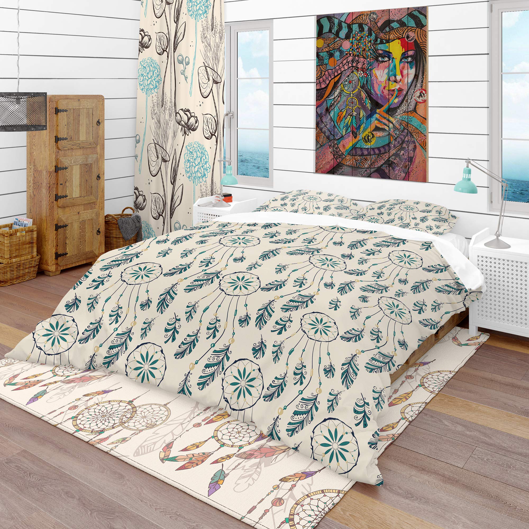 Southwestern Dream Catcher Duvet Cover Set King - All Season Abstract Bedding for Boho Bedroom Decor