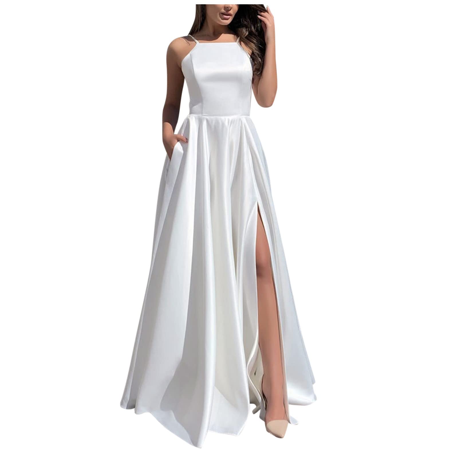 Elegant Strapless Satin Evening Gown - Long Prom Dress with Front Slit, Full Length Wedding Maxi Dress for Formal Events, Galas & Special Occasions