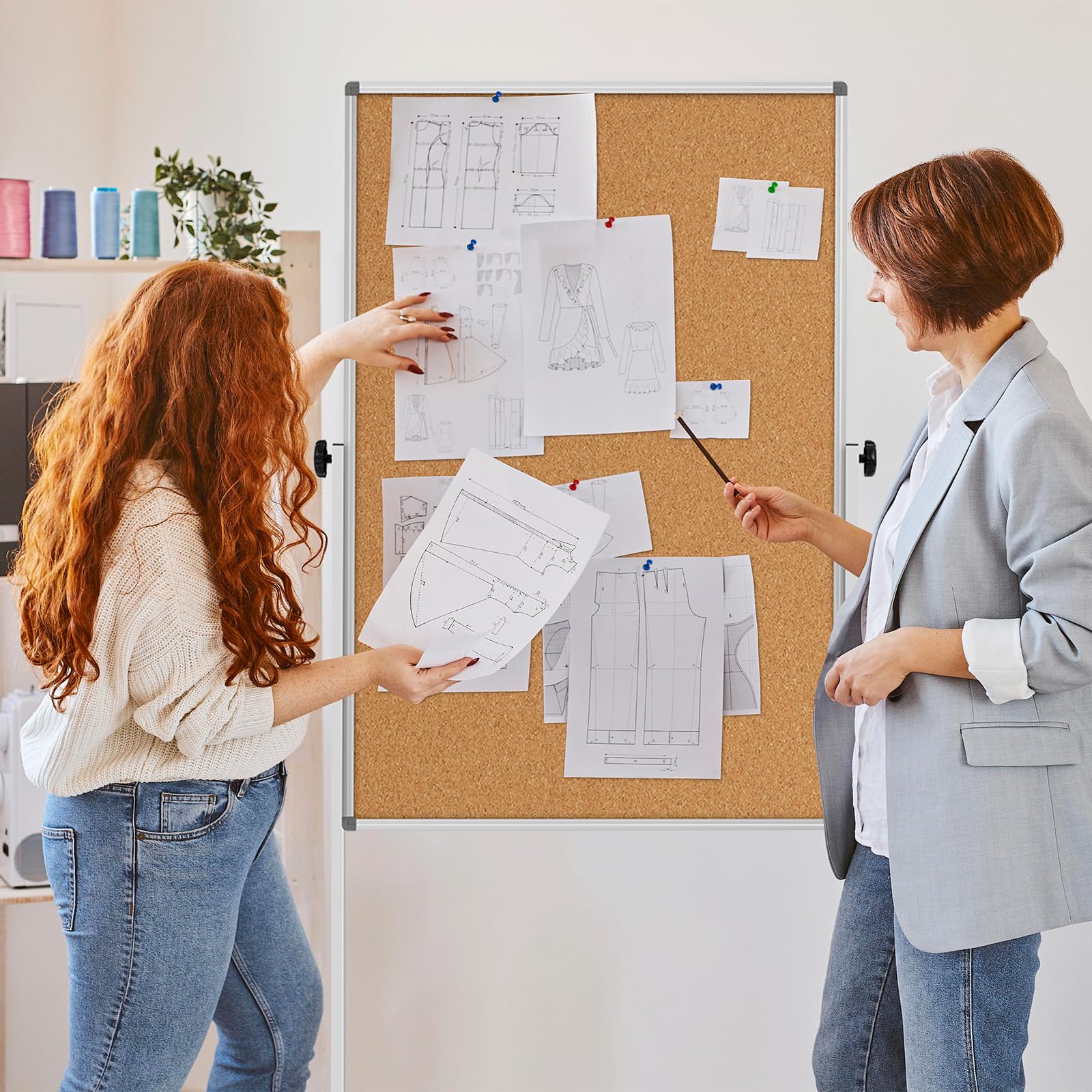 13 Sq/ft WALGLASS Mobile Whiteboard & Corkboard Combo - 24