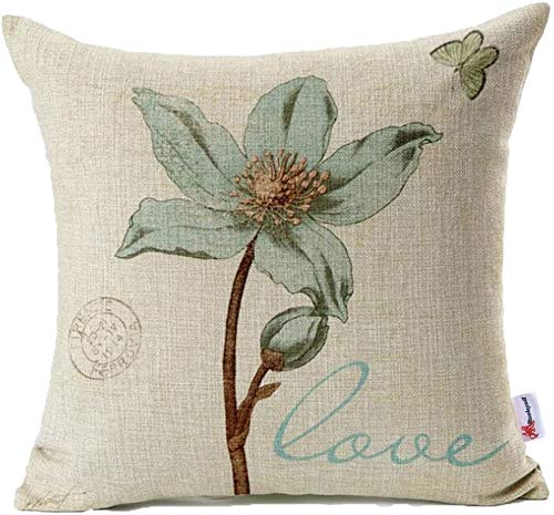 Monkeysell 18x18 Inch Decorative Pillow Covers - Leaf Butterfly Floral Pattern Cotton Linen Throw Pillow Cases for Sofa, Bed, Couch | Home Décor Accent Pillow Covers for Living Room, Bedroom & Nursery