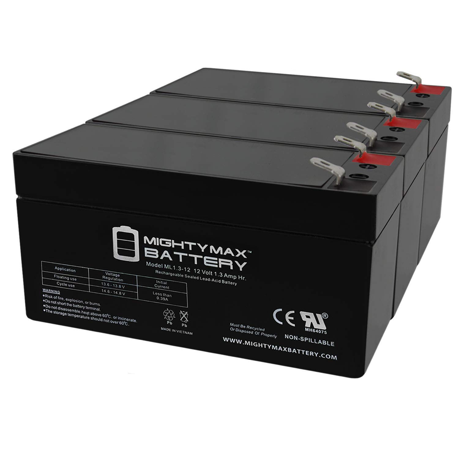 Mighty Max 12V 1.3Ah Rechargeable Battery 3-Pack - Compatible with BSL1005, BD1.2-12 - Perfect for Power Tools, Emergency Lights & Security Systems